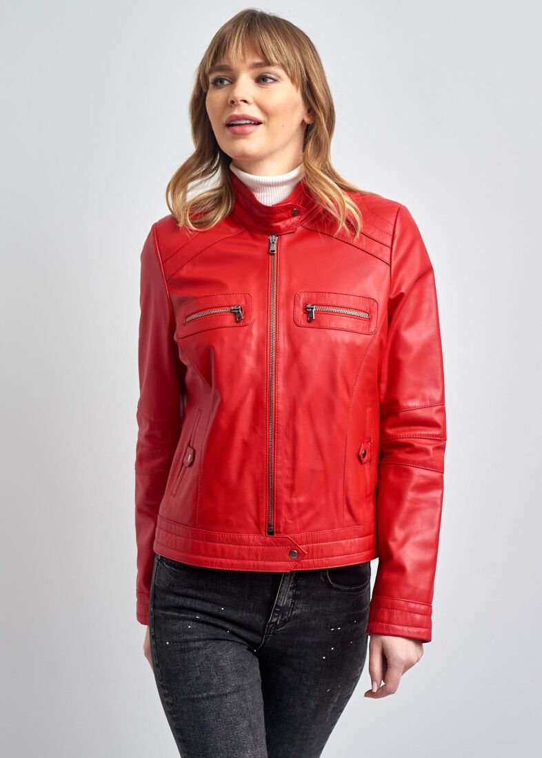 Lucie Kadin Biker Gerçek Deri Mont - 2