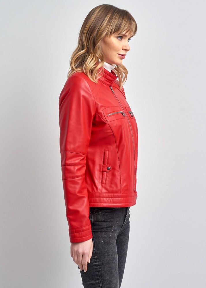 Lucie Kadin Biker Gerçek Deri Mont - 4