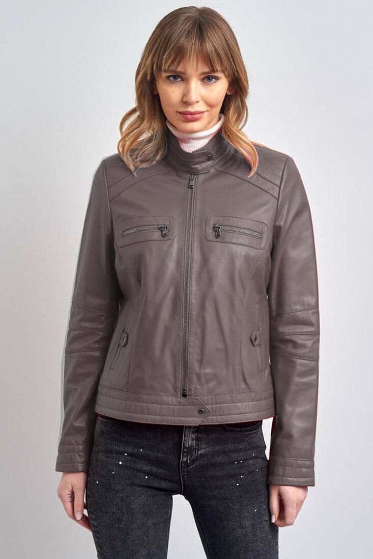 Lucie Kadin Biker Gerçek Deri Mont - 9