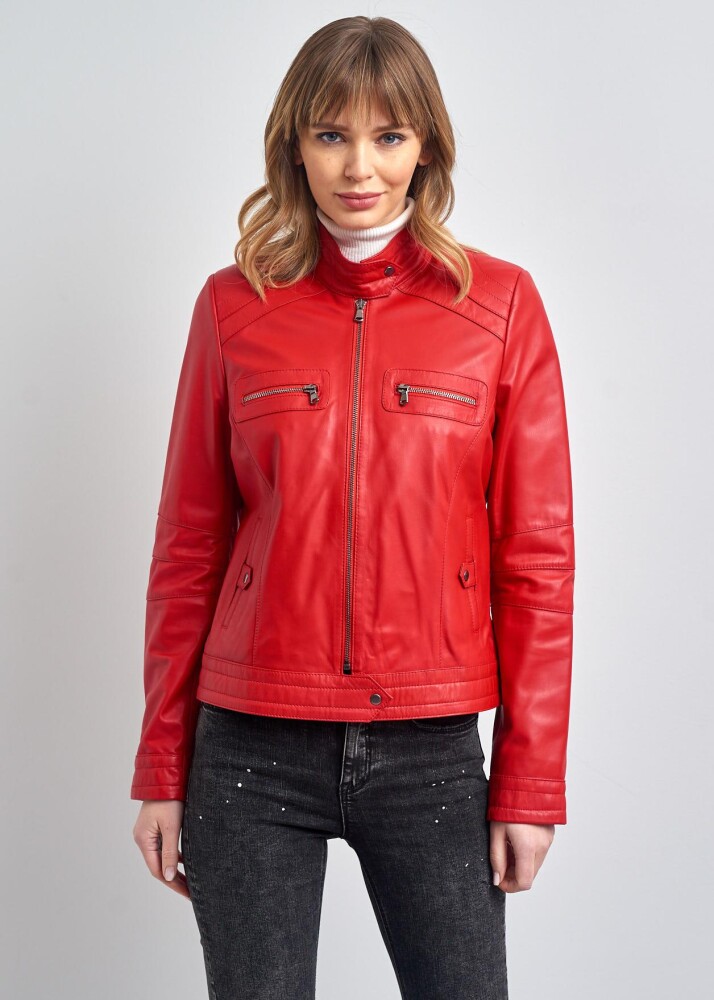 Lucie Kadin Biker Gerçek Deri Mont - Pierre Cardin