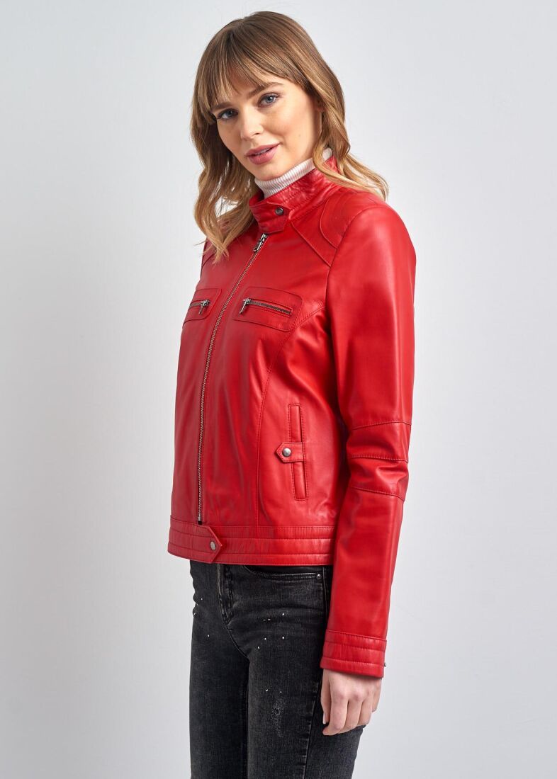 Lucie Kadin Biker Gerçek Deri Mont - 5