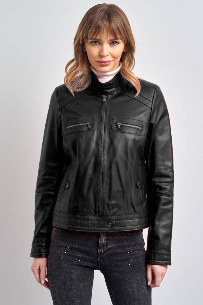 Lucie Kadin Biker Gerçek Deri Mont - 8