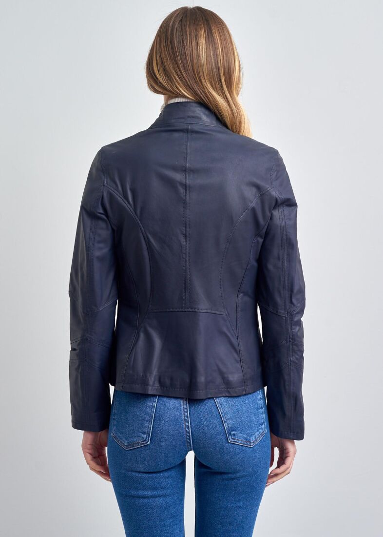 Marionx Kolej Yaka Fermuarli Gerçek Deri Ceket - 5