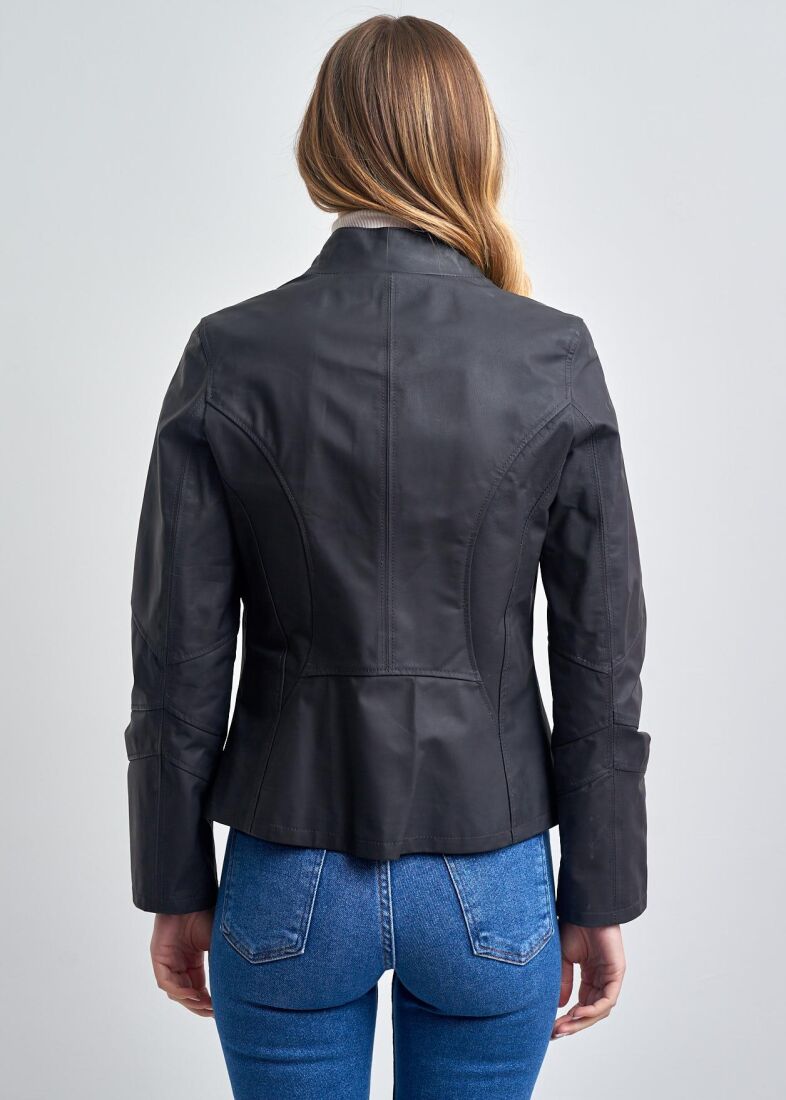 Marionx Kolej Yaka Fermuarli Gerçek Deri Ceket - 11