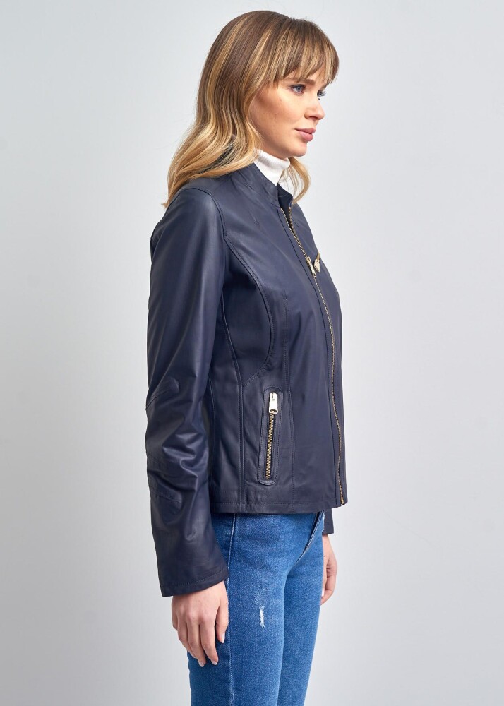 Marionx Kolej Yaka Fermuarli Gerçek Deri Ceket - 4