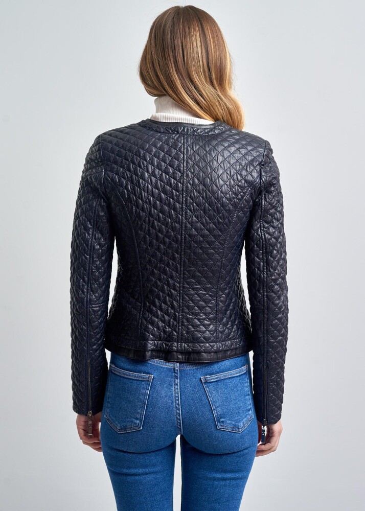 Amelie Kapitone Slim Fit Deri Mont - 3