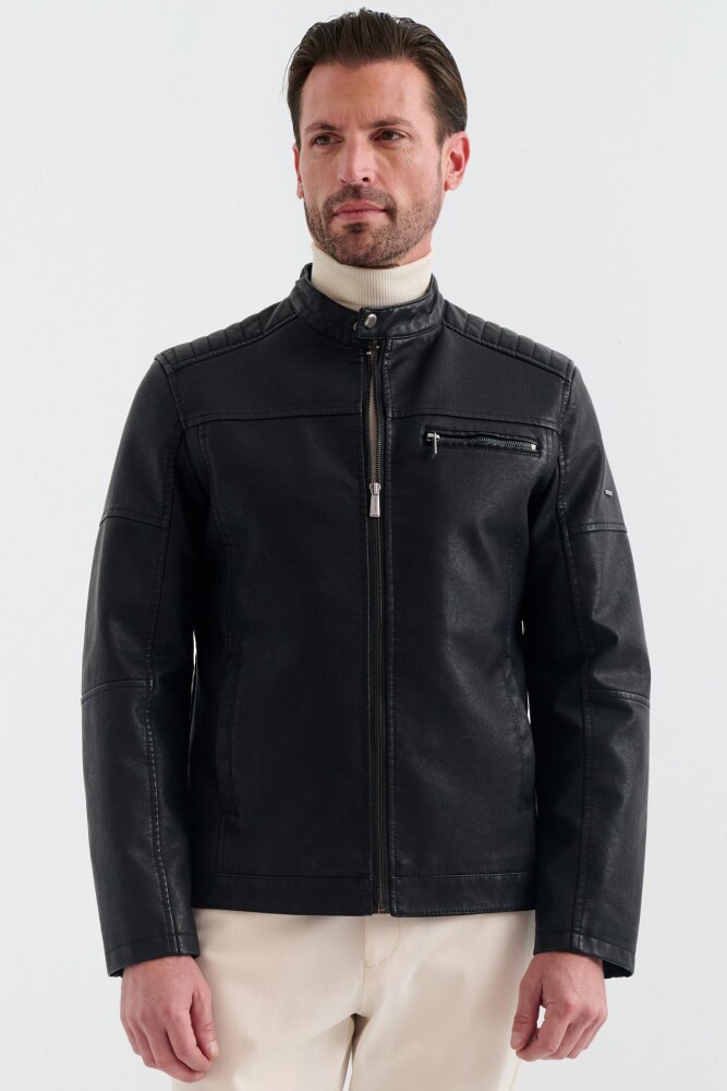 Blaise Fermuarli Erkek Suni Deri Mont - Pierre Cardin