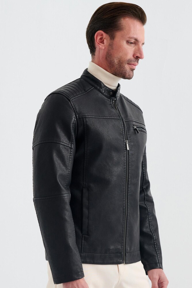 BLAISE ZIPPERED MEN'S FAUX LEATHER COAT - 3