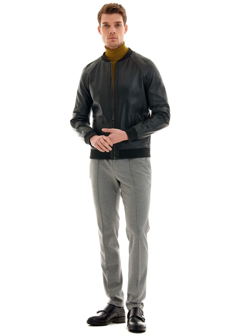 Jerome Fermuarli, Perfore Detayli Gerçek Deri Ceket - 1