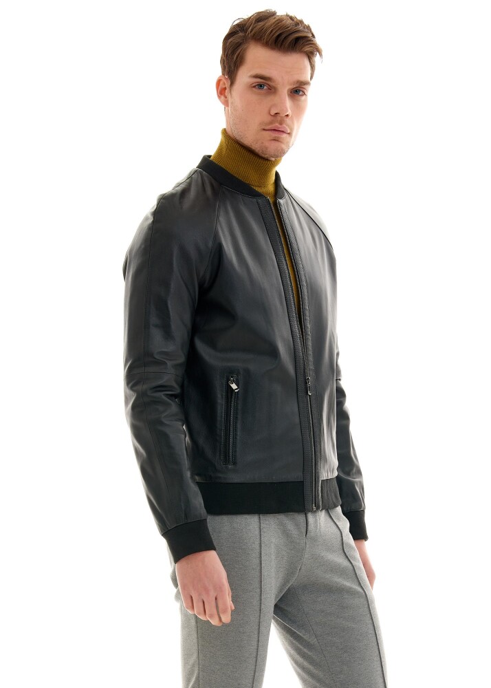 Jerome Fermuarli, Perfore Detayli Gerçek Deri Ceket - Pierre Cardin (1)