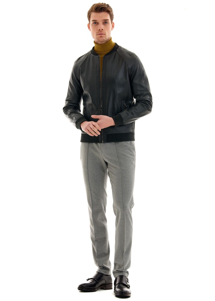 Jerome Fermuarli, Perfore Detayli Gerçek Deri Ceket - Pierre Cardin