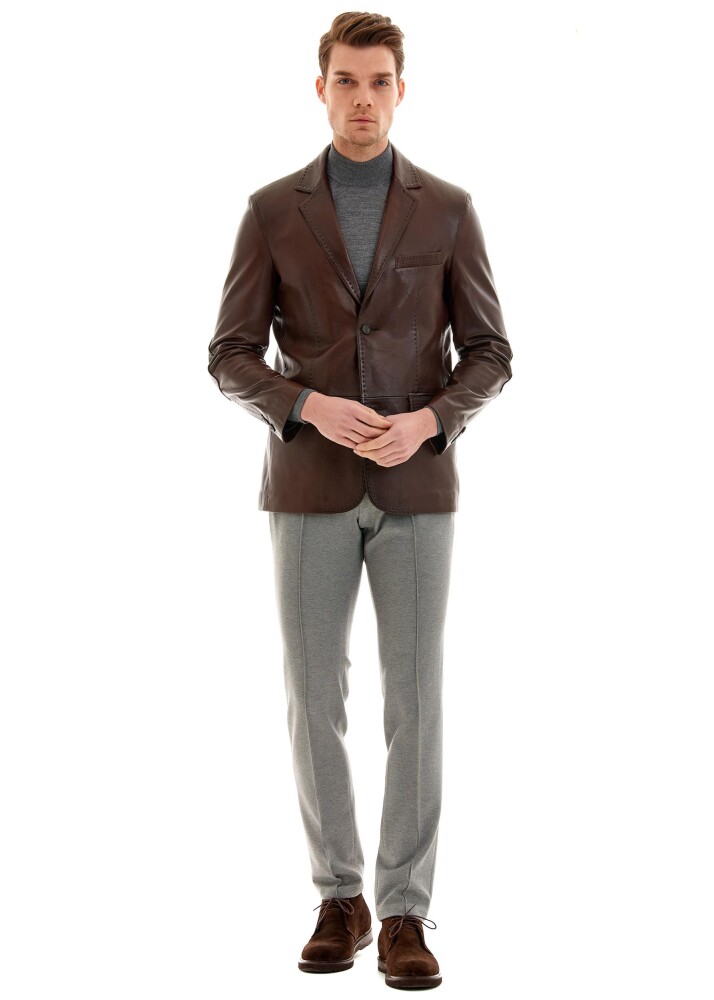 Tanguy Slim Fit Blazer Deri Ceket - 2