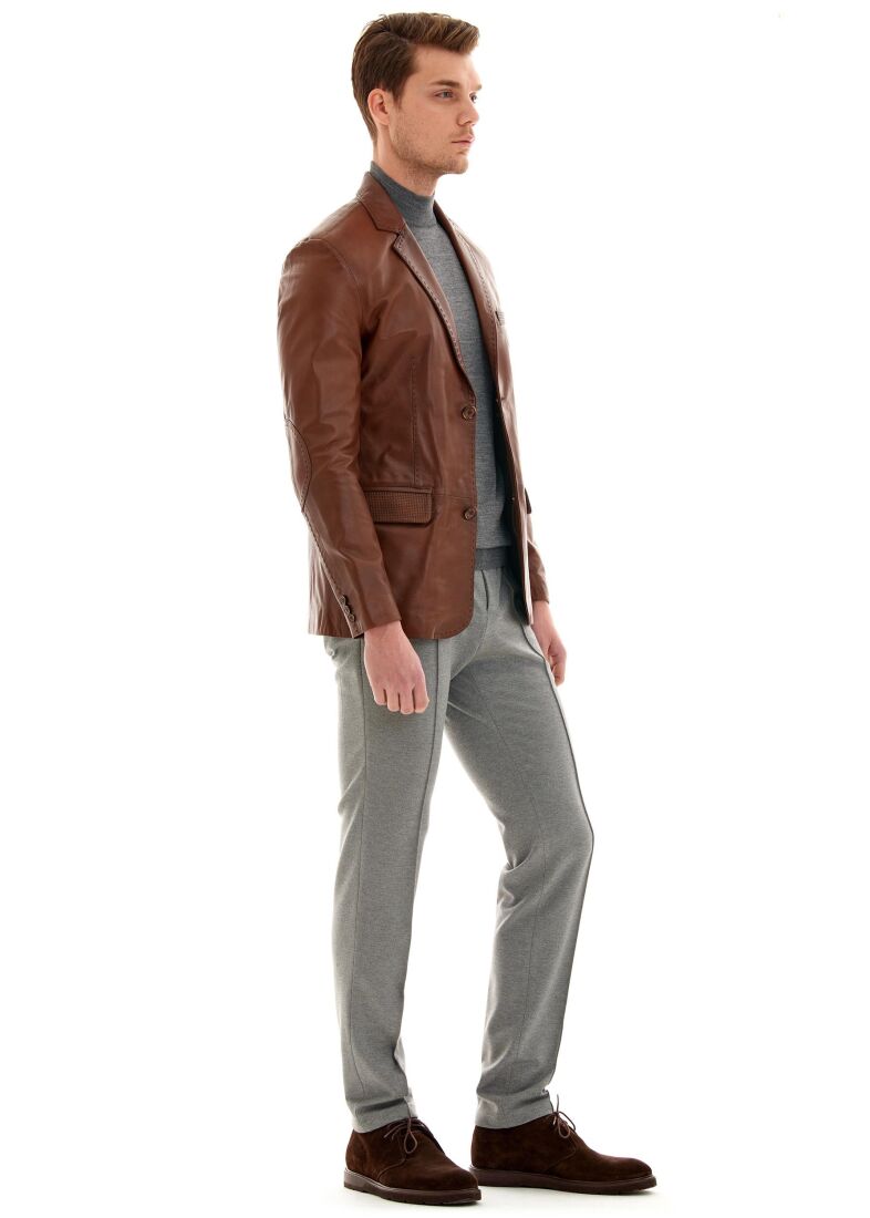 Tanguy Slim Fit Blazer Deri Ceket - 6