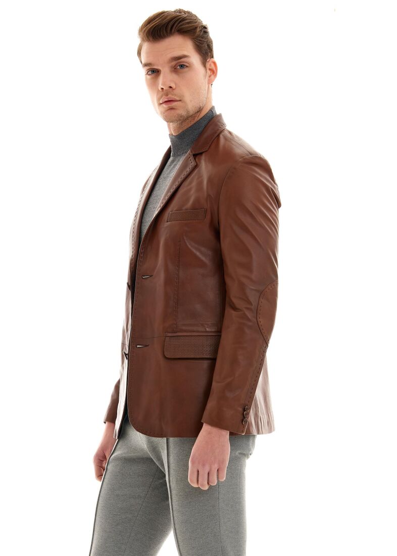 Tanguy Slim Fit Blazer Deri Ceket - 7