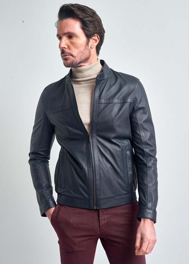 Martin Klasik Stil Erkek Gerçek Deri Ceket Fermuarli %100 Hakiki Deri - Pierre Cardin