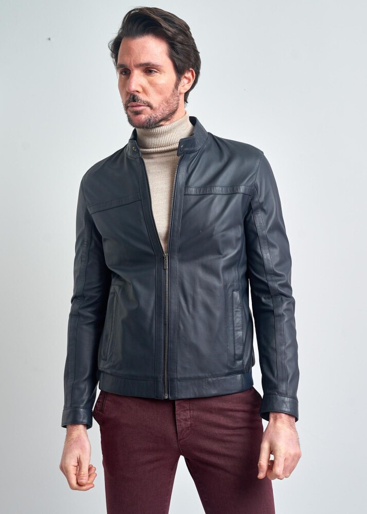 Martin Klasik Stil Erkek Gerçek Deri Ceket Fermuarli %100 Hakiki Deri - Pierre Cardin (1)