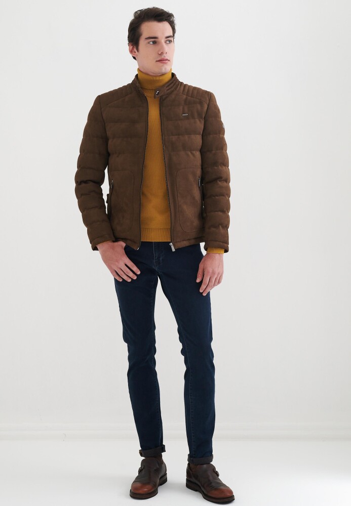 Pierre Cardin Gaston Dik Yaka Fermuarli Erkek Suni Deri Mont - Pierre Cardin