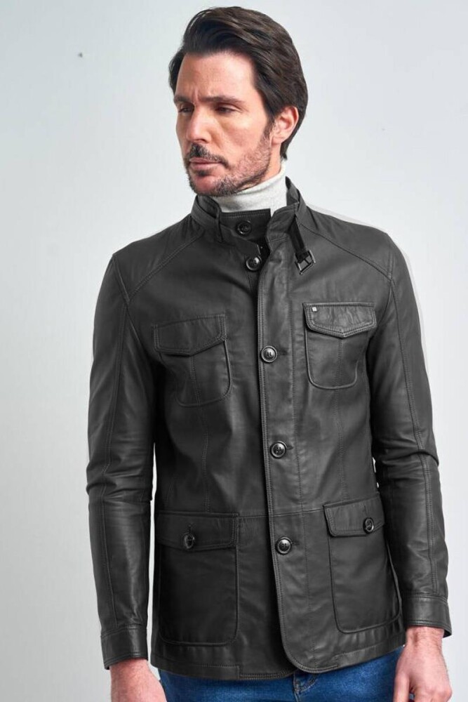 FELIX ORIGINAL DESIGN SLIM FIT, GARNISHED, BUTTONED GENUINE LEATHER JACKET - 5