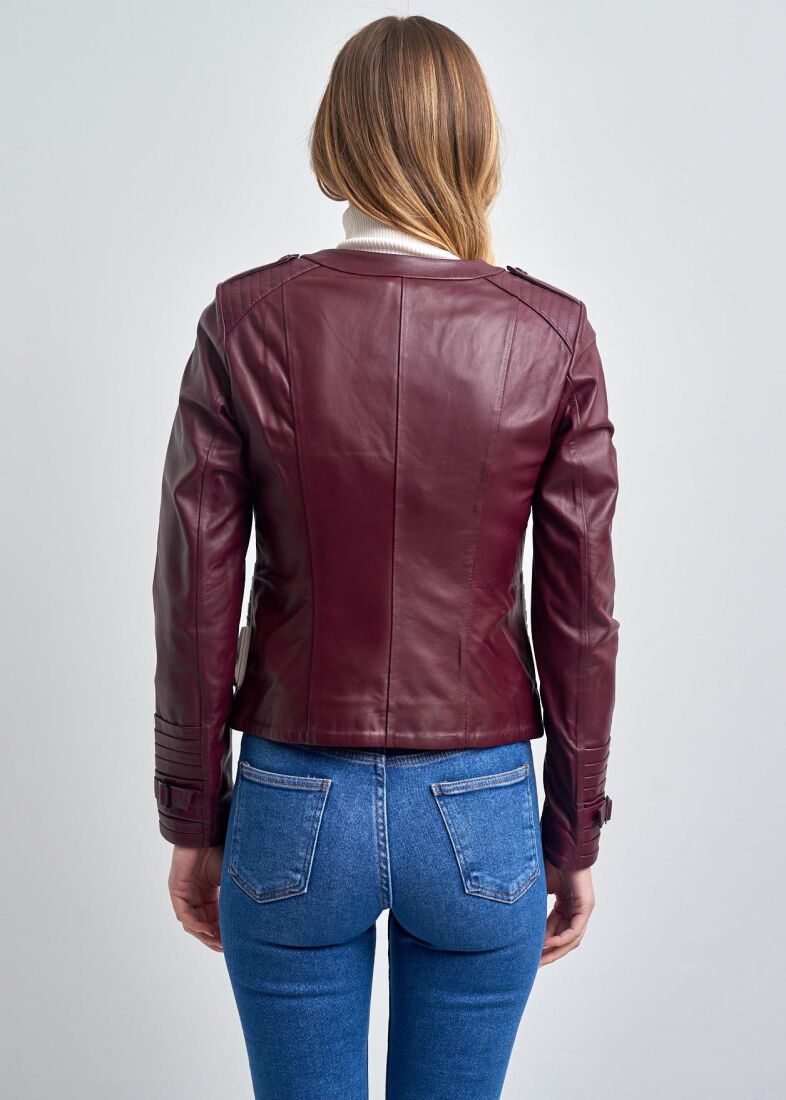 IRENE ZIPPERED GENUINE LEATHER JACKET, BIKE COLLAR - 7