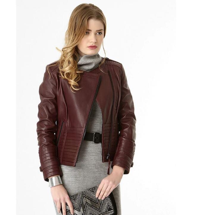 IRENE ZIPPERED GENUINE LEATHER JACKET, BIKE COLLAR - 11