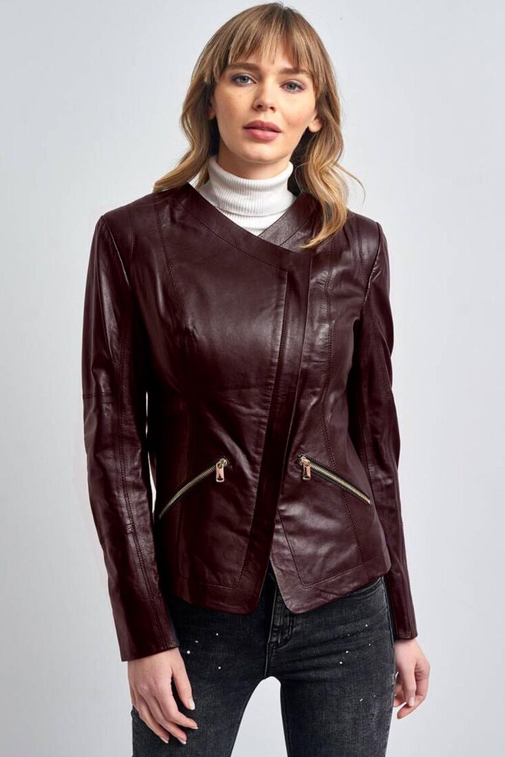 ISABELLA ZIPPERED GENUINE LEATHER JACKET - 1