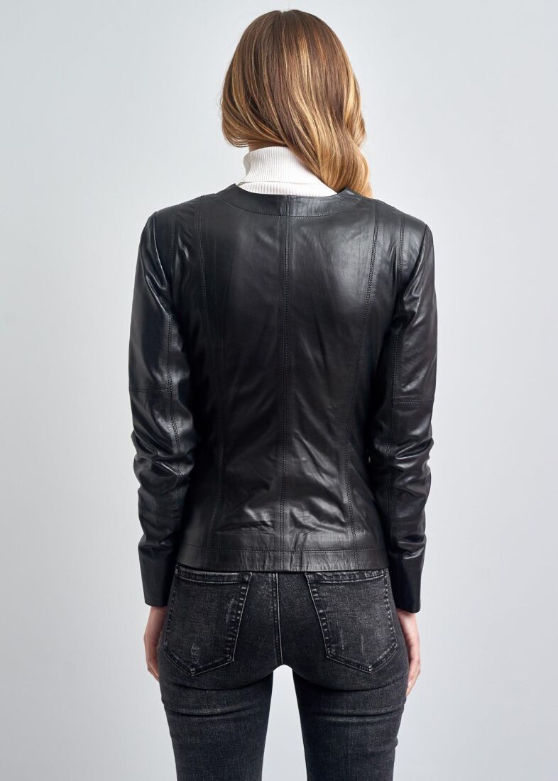 ISABELLA ZIPPERED GENUINE LEATHER JACKET - 8