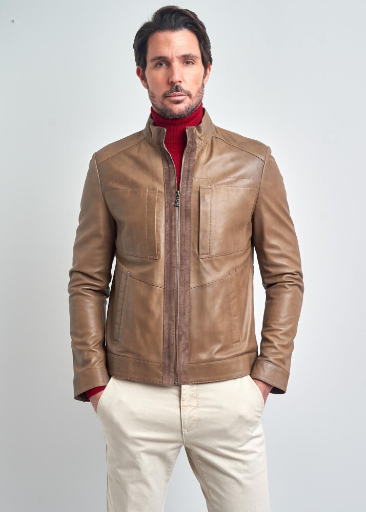 JEAN SIDE POCKETS, BIKER GENUINE LEATHER JACKET - Pierre Cardin