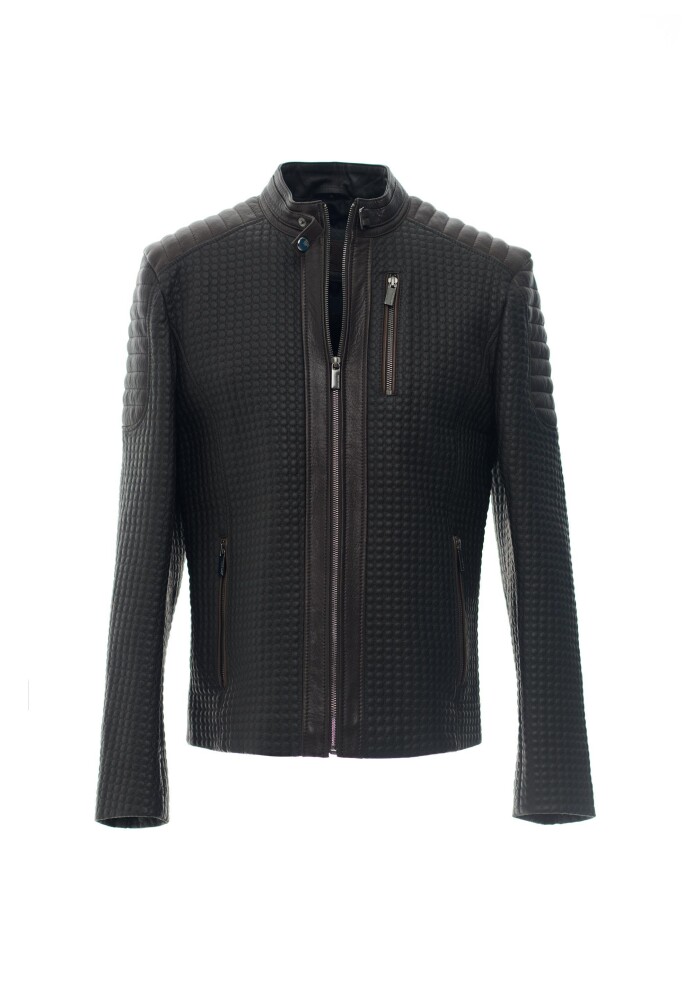 MARCEL ELITE DESIGN MEN'S GENUINE LEATHER JACKET, REGULAR FIT, ZIPPERED - Pierre Cardin