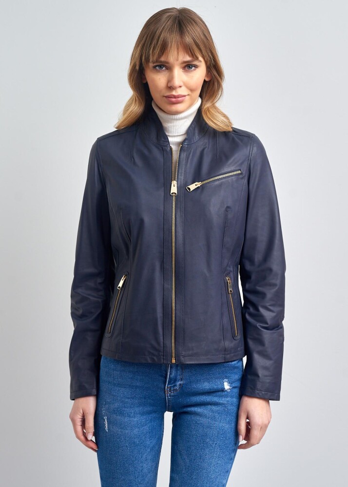 MARIONX COLLEGE COLLAR ZIPPERED GENUINE LEATHER JACKET - Pierre Cardin