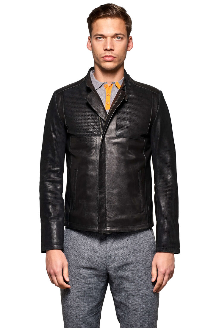 Men's Black Casual Genuine Leather Jacket - 1