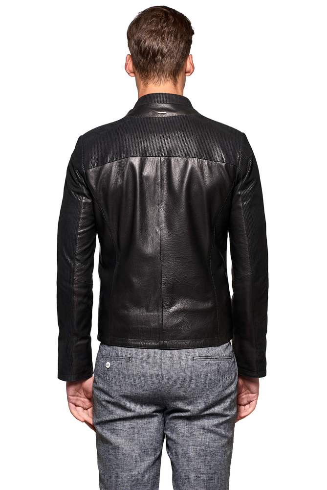 Men's Black Casual Genuine Leather Jacket - 3