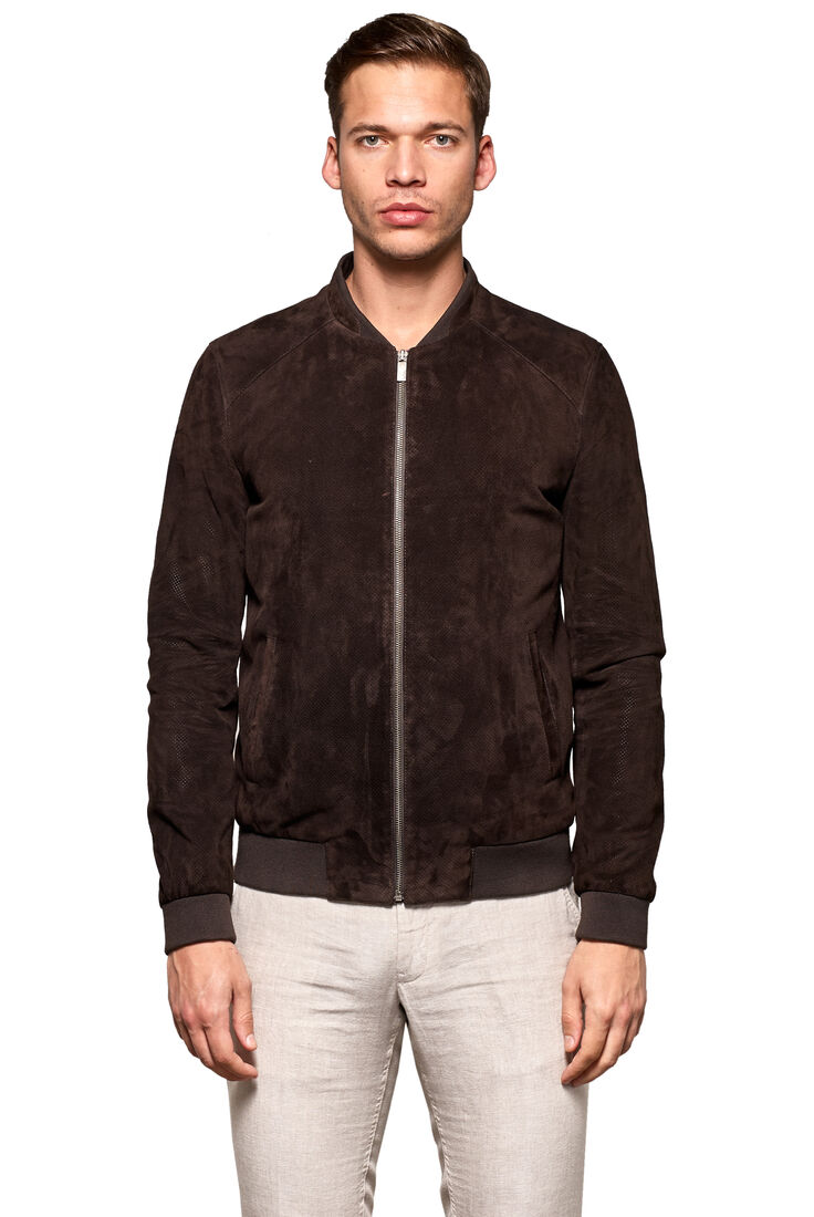 Men's Brown Sport Suede Genuine Leather Jacket - 1