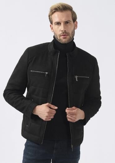 OLIVIER MODERN LEATHER COAT, STAND COLLAR, POCKETS DETAILED MEN'S FAUX LEATHER JACKET - 3
