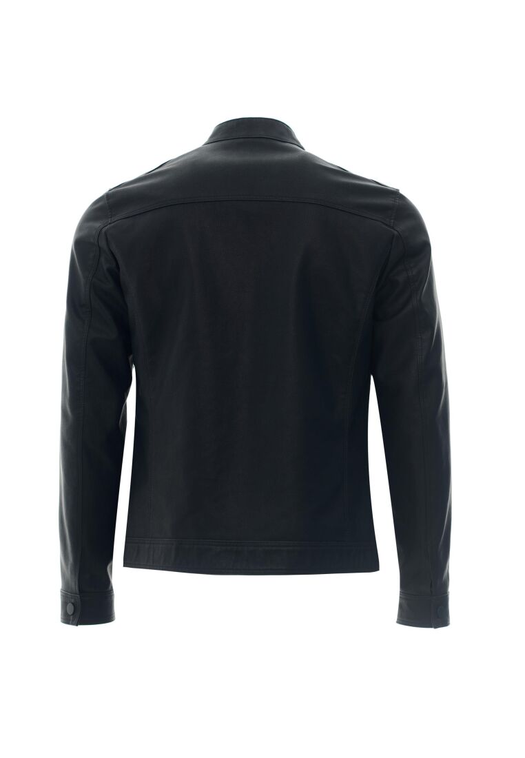 Pierre Cardin Cedric Biker Tarzi Deri Dokuma , Regular Fit, Erkek Suni Deri Mont - 7