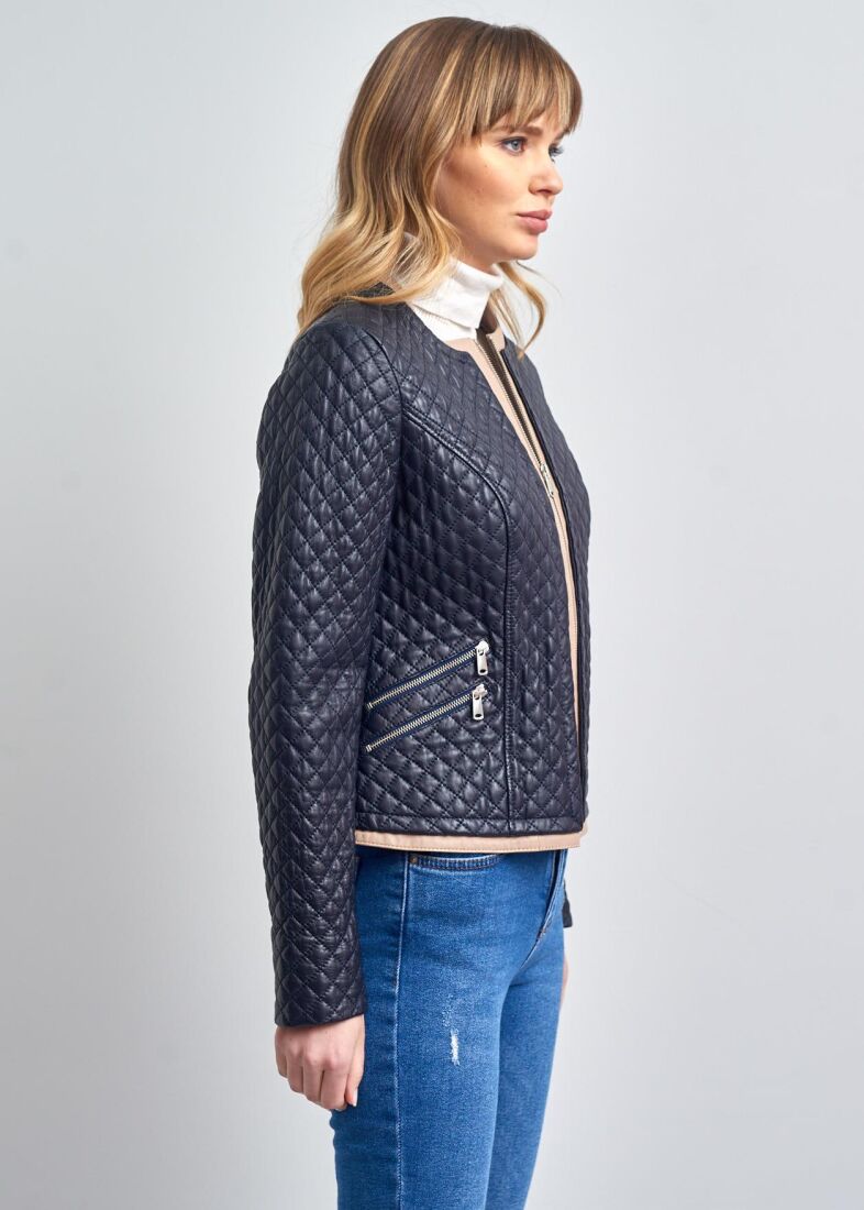 Melanie Kapitone Bisiklet Yaka Gerçek Deri Ceket - 2