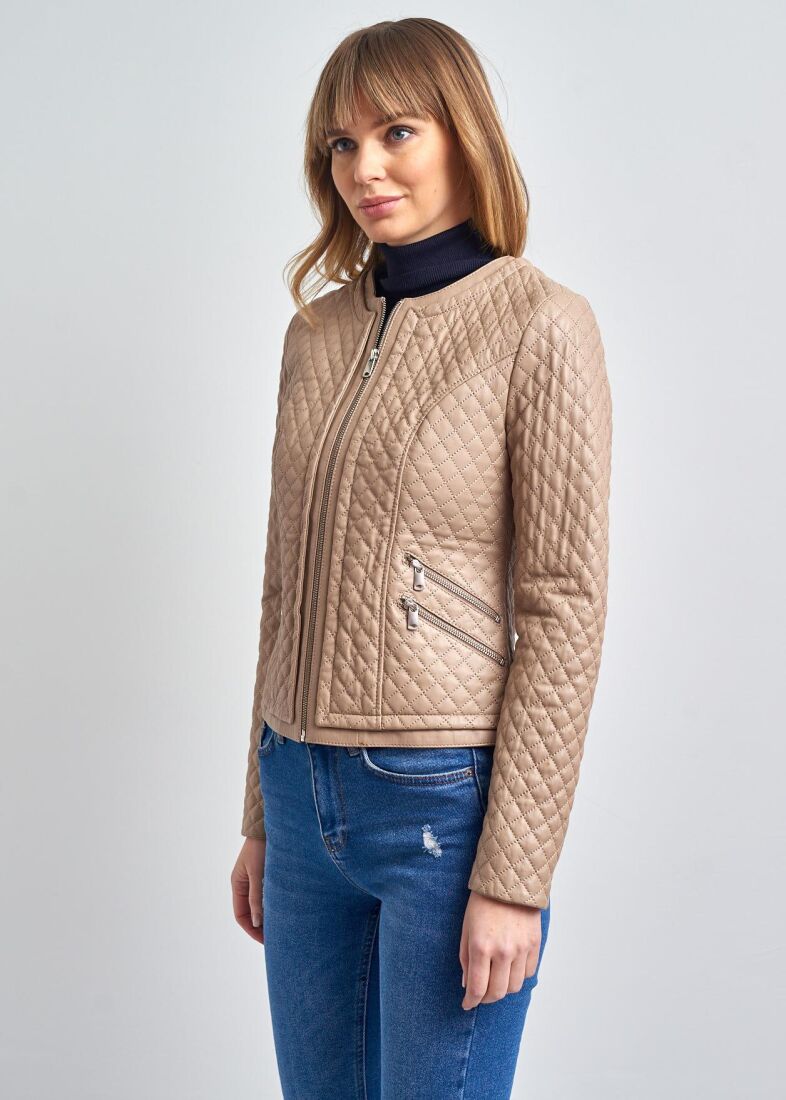 Melanie Kapitone Bisiklet Yaka Gerçek Deri Ceket - 5