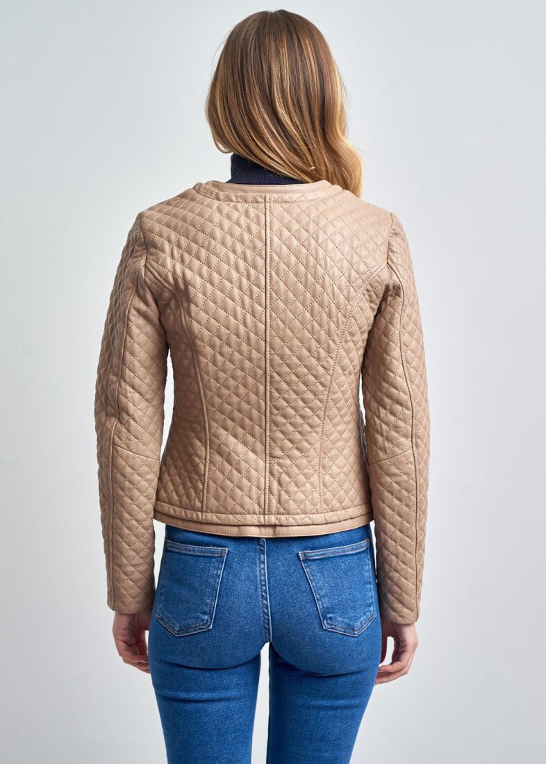 Melanie Kapitone Bisiklet Yaka Gerçek Deri Ceket - 6