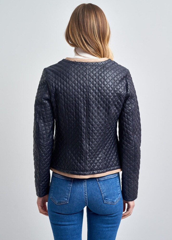 Melanie Kapitone Bisiklet Yaka Gerçek Deri Ceket - 3