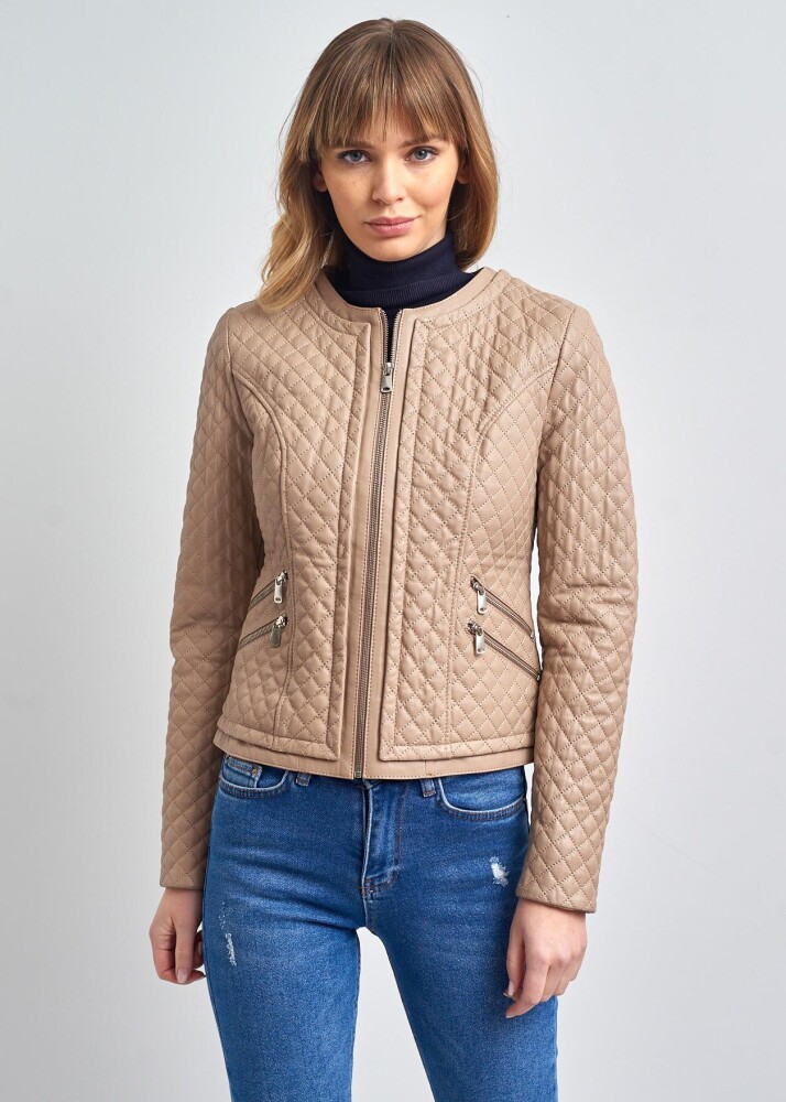 Melanie Kapitone Bisiklet Yaka Gerçek Deri Ceket - 4