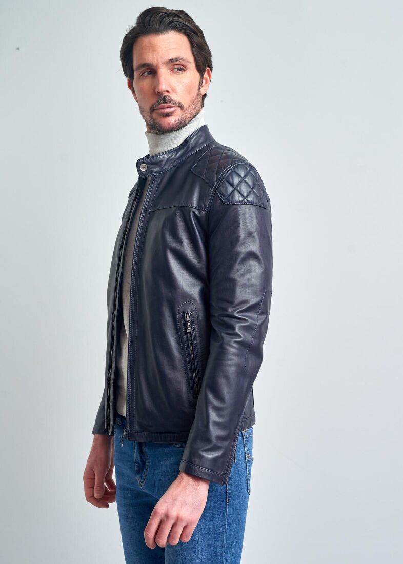 SEBASTIEN STAND COLLAR SPORTY GENUINE LEATHER JACKET - 2