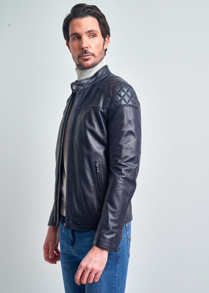 SEBASTIEN STAND COLLAR SPORTY GENUINE LEATHER JACKET - Pierre Cardin (1)