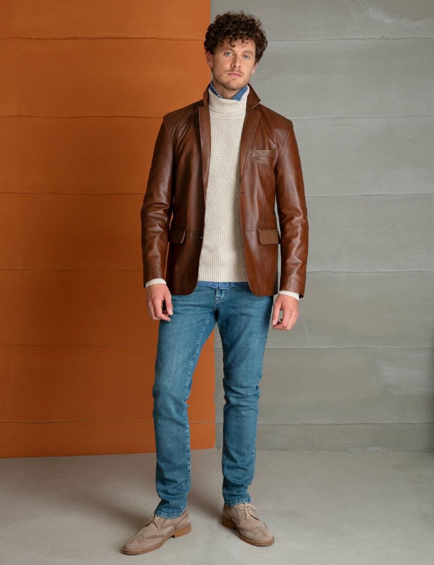 TANGUY SLIM FIT BLAZER LEATHER JACKET - 10