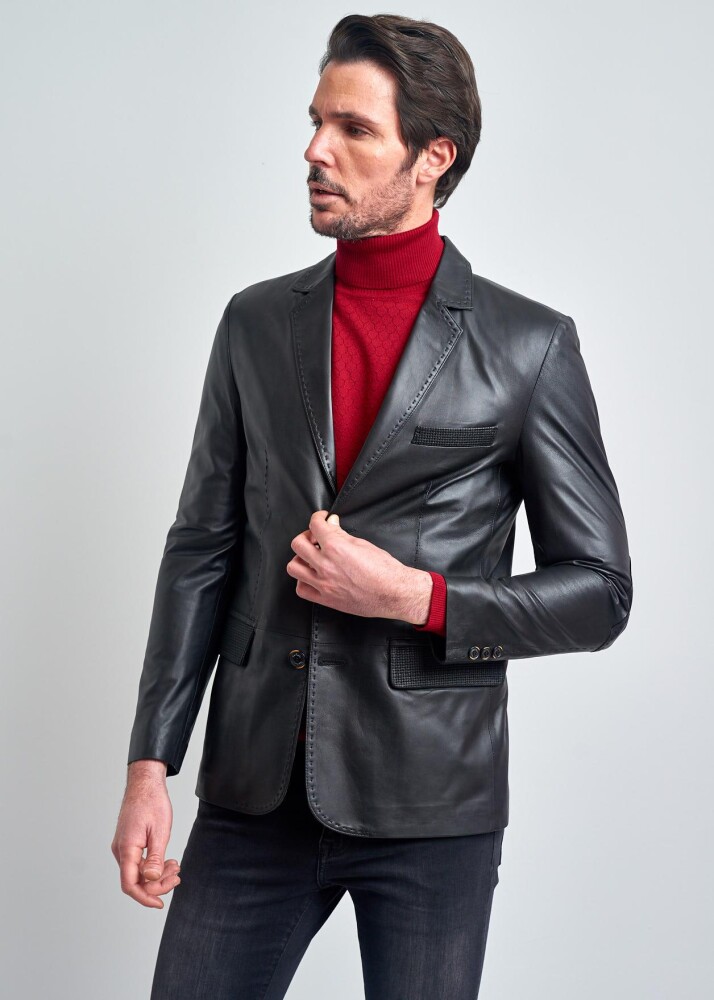 TANGUY SLIM FIT BLAZER LEATHER JACKET - 11