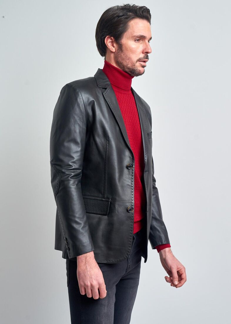 TANGUY SLIM FIT BLAZER LEATHER JACKET - 12