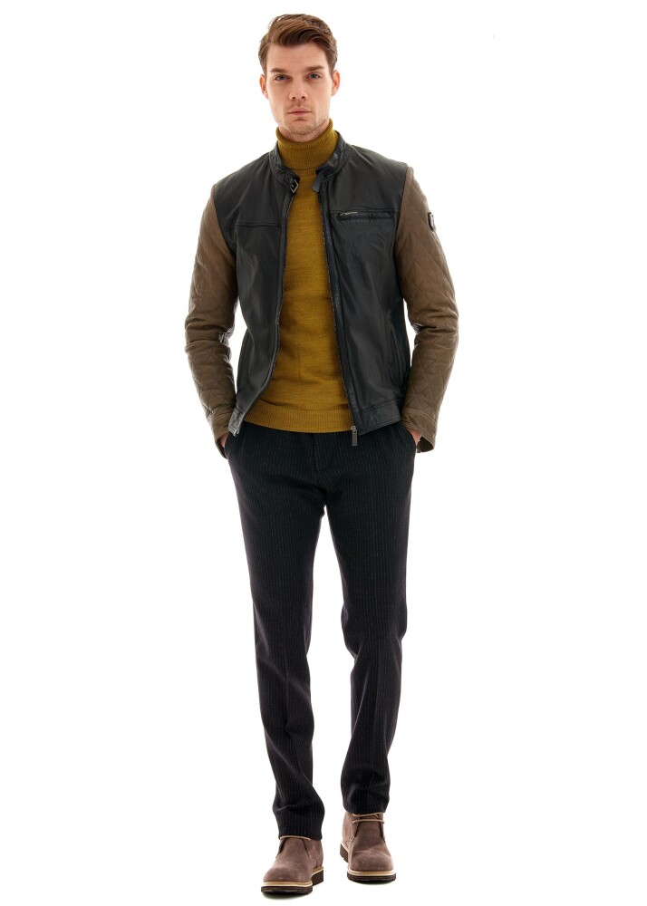 YVES TWO-TONE GENUINE LEATHER JACKET - Pierre Cardin